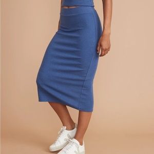Marine Layer Lexi Rib Midi Skirt in Blue Heather XS